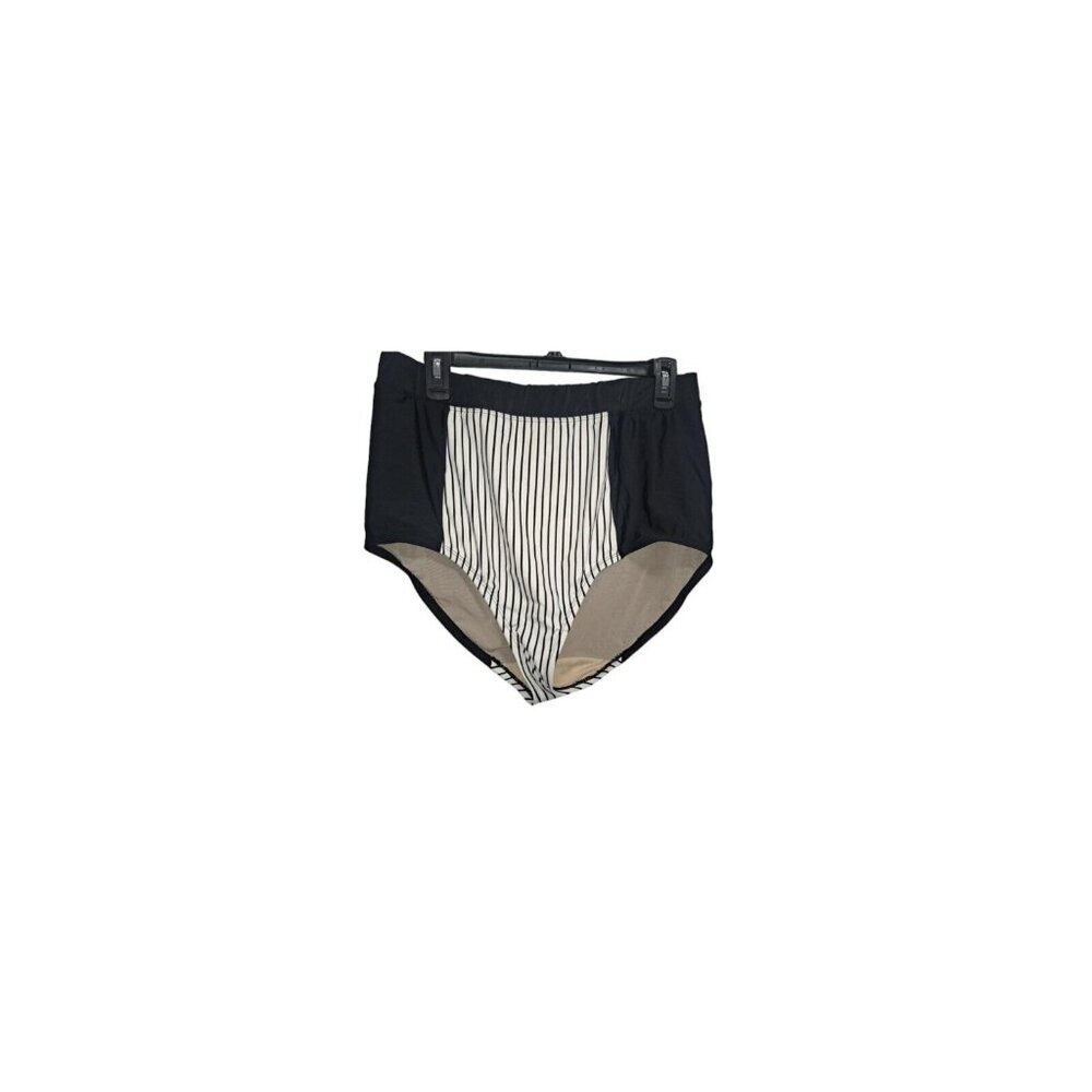 Swim Cacique Full-Brief Bathing Suit Bikini Bottom High Waist Pinstripe 16 Slim